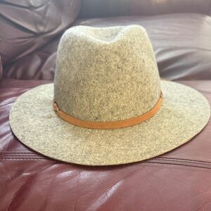 Stylish Gray  Wide Brim Hat with Tan Band - 100% wool